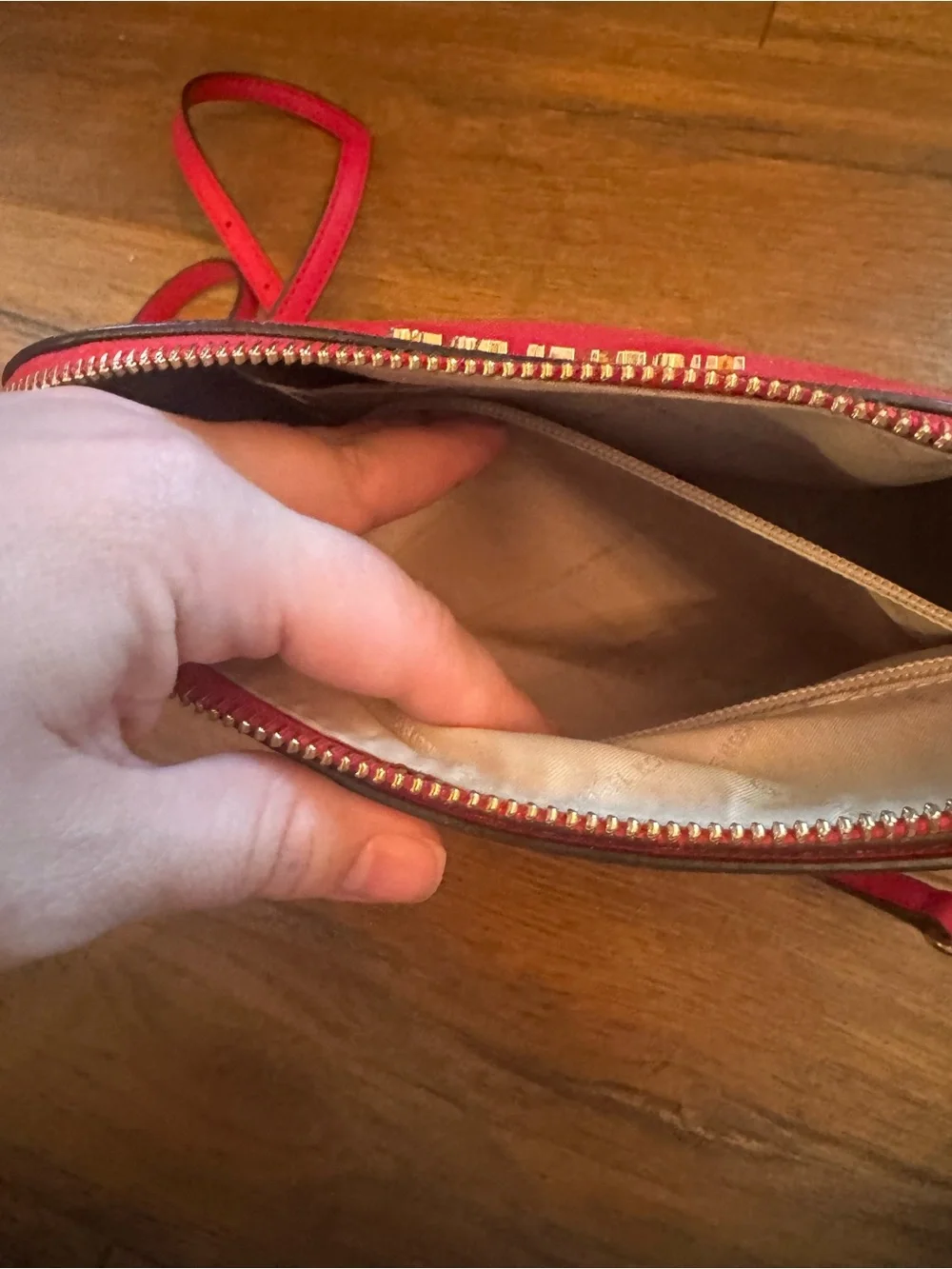 Michael Kors Red Saffiano Crossbody Camera Bag with Chain Detail